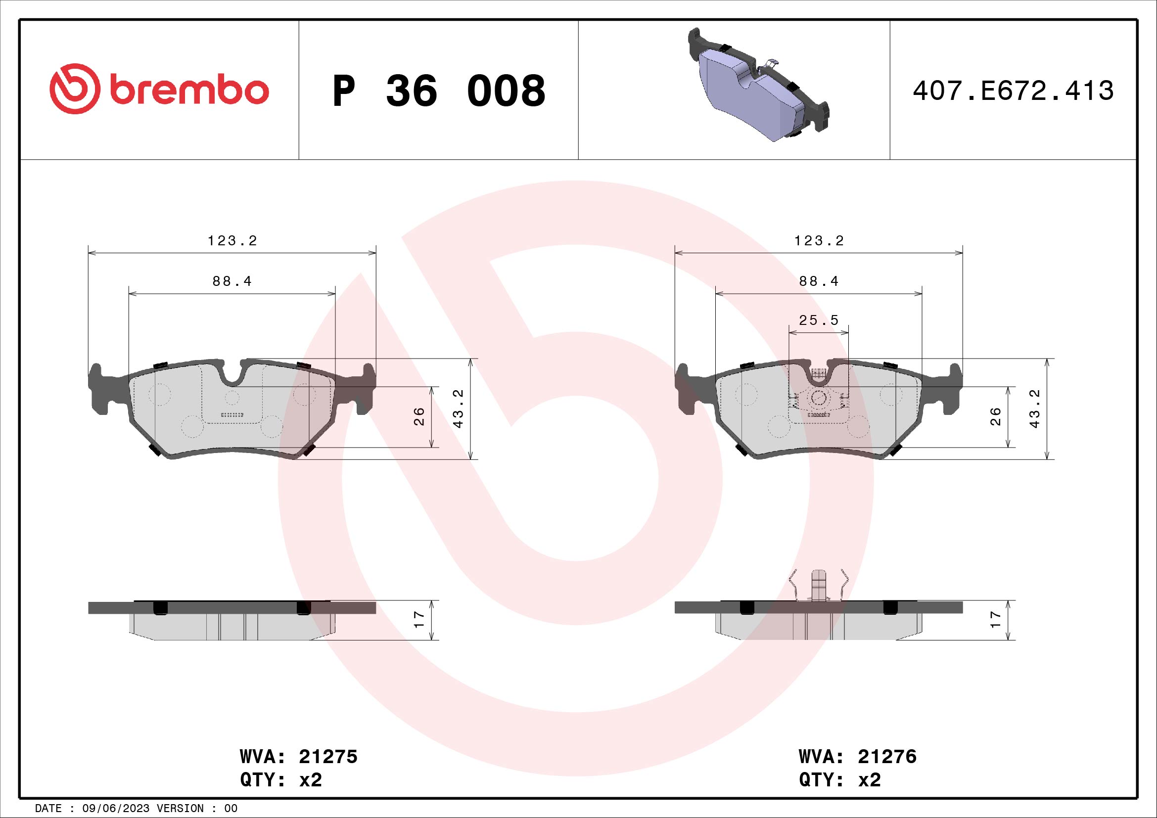 A.B.S. P 36 008 BREMBO Bremsbelagsatz, Scheibenbremse
